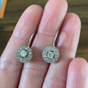 Sterling Silver Classic White Crystal Halo Drop Earrings